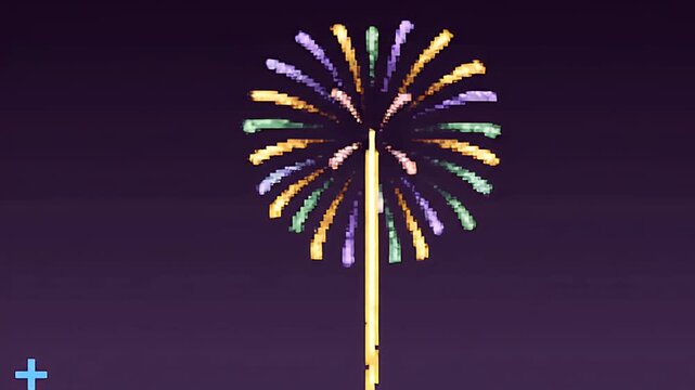Colorful Pixelated Fireworks Celebration Loop with Retro 8-bit Style Against a Dark Night Sky for New Years Eve Parties and Game Backgrounds