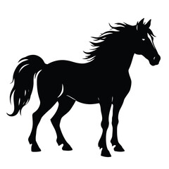 Obraz premium A vector illustration of a running black horse silhouette, a wild stallion isolated on a white background