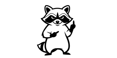 Obraz premium Mischievous Raccoon Middle Finger Black Vector Outline 