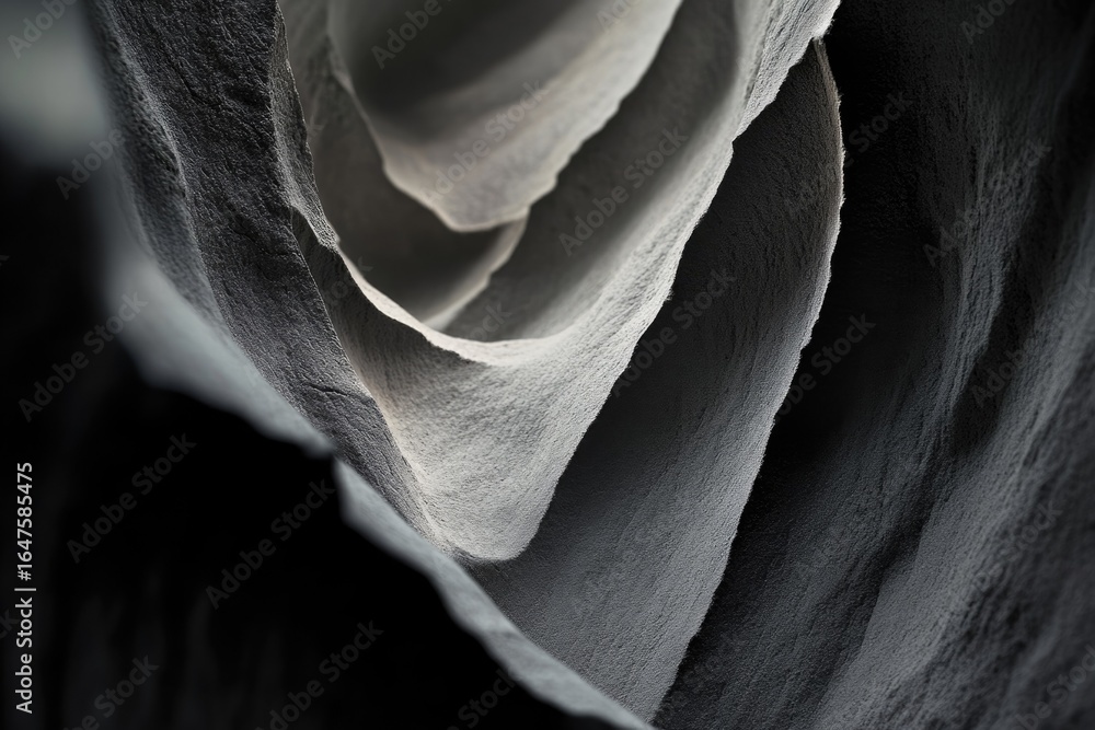 Poster close-up view of textured rock formations, showcasing intricate curves and shadows within a canyon.