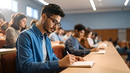 Students taking notes in classroom - Powered by Adobe