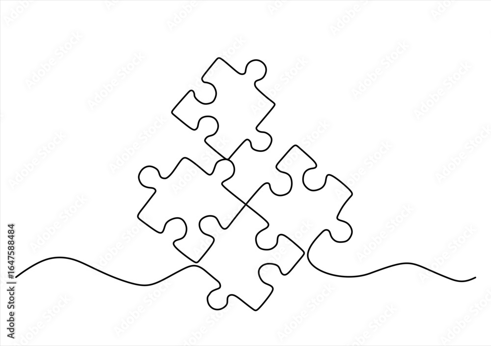 Poster one line drawing puzzle vector. puzzle single line vector linear icon. puzzle game outline line desi