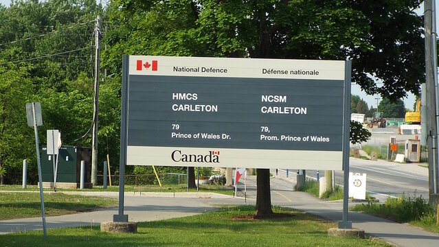 Ottawa, ON, Canada, June 08, 2025: The sign for "HMCS Carleton" at 79 Prince of Wales Drive.
