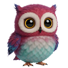 Fototapeta premium Colorful cute owl illustration with detailed feathers, isolated on white background, perfect for print, decor, and design projects.