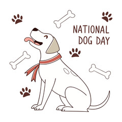 Celebrating National Dog Day with a Cute Cartoon Dog Surrounded by Bones and Paw Prints in a Festive Design