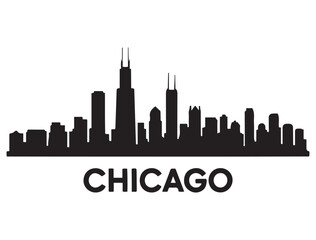 Naklejka premium Chicago Skyline Vector. Vector black silhouette. with white background
