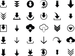 Download flat icons set with arrows and buttons, vector file and software symbols, simple web interface collection isolated on white background