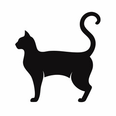 Elegant Black Cat Silhouette on White Background Perfect for Design and Decoration