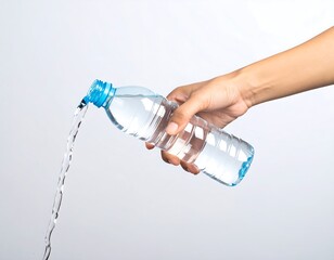 Hand pouring water from a plastic bottle