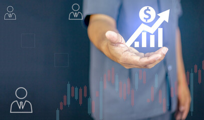 A human holds a glowing Earth globe, symbolizing global business and interconnectedness, overlaid with a dynamic upward-trending financial graph, a tax, and a digital coin