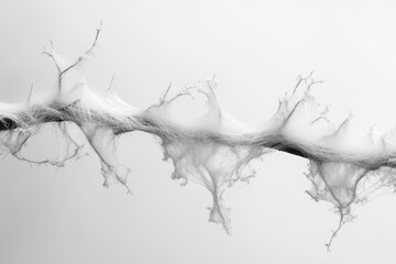 Delicate spider silk drapes over a slender branch, creating an ethereal, artistic scene.