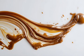 Vibrant brown paint fluid flowing on a white background, Brown liquid creates a visual effect
