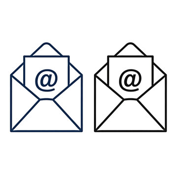 Two outlined envelopes each containing a paper with an "@" symbol, representing email or electronic communication