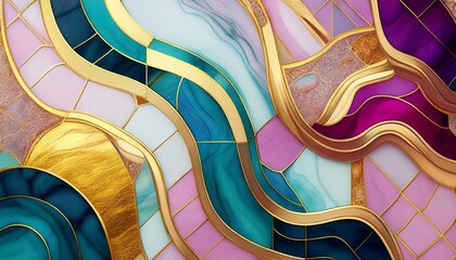 wallpaper minimalist geometric pattern modern mosaic inlay texture of bright multicolored marble agate and gold marble background generative ai