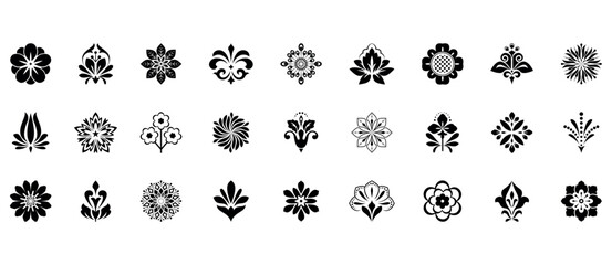 Flower icons set. Isolated elements for design. Vector graphics.