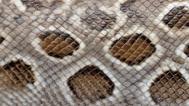 Close-up of python snake skin texture with brown and beige patterns