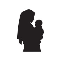 Muslim mother with baby silhouette vector flat illustration design on white background
