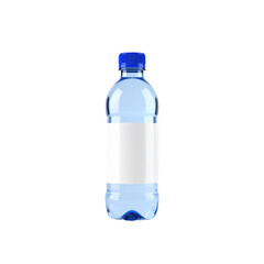 Naklejka premium Plastic water bottle with a blue cap and a blank white label, designed for holding and dispensing drinking water or other beverages
