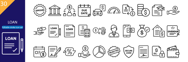 30 Loan Vector Icons – Minimal Line Pack