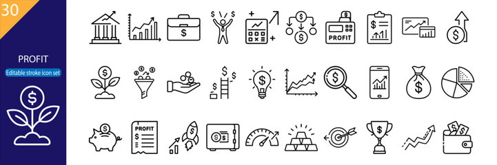 30 Profit Vector Icons – Minimal Line Pack