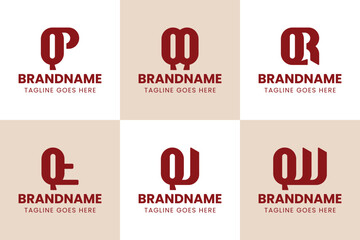 Letters QP QQ QR QT QU QW Monogram Logo Set, for PQ QQ RQ TQ UQ WQ initials
