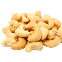 Fototapeta premium A pile of whole, light brown cashew nuts with smooth surfaces and curved shapes, showcasing their natural, edible form