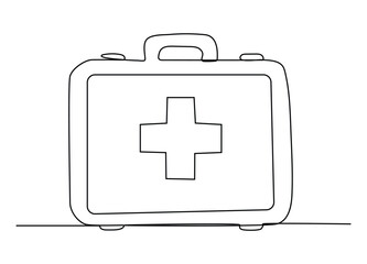 Continuous one line art of First Aid box. First Aid box line art. Hand drawn vector art, Line art of first aid kit.

