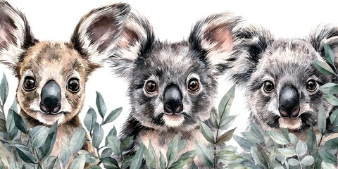 TRÓJKA UROCZYCH KOALI W AKWARELI