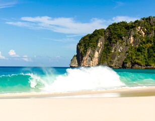 Naklejka premium Tropical beach scene with crashing waves