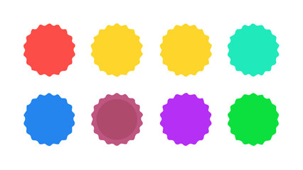 Illustration of eight colorful starburst shapes arranged in two rows on a clean white background