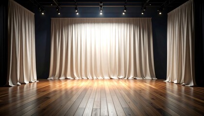 Empty stage with soft lighting and wooden floor