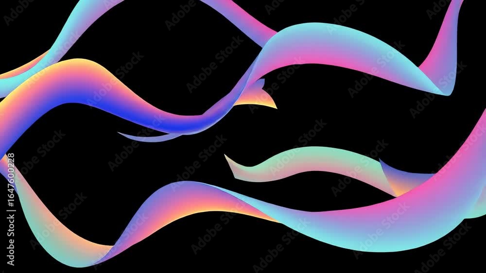 Poster abstract flowing ribbons with gradient colors on a black background