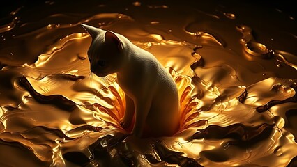 High-contrast image of a cat-shaped void recoiling from liquid mercury textures.
