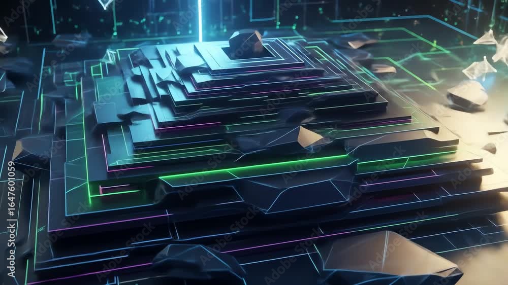 Poster abstract geometric structure with neon lines