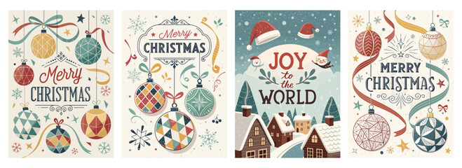 Colorful retro Christmas cards featuring festive designs and warm holiday wishes.