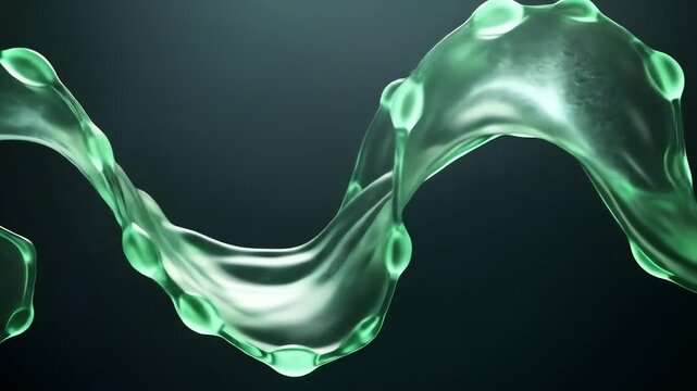 Abstract green liquid splash with rounded nodules against a dark background