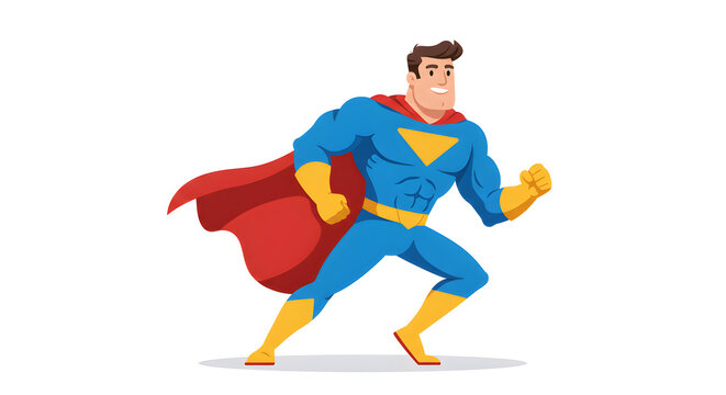 Bright Color Superhero with Cape Illustration on White Background

