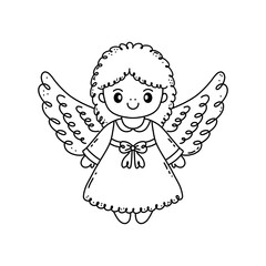Cartoon angel in  doodle style, perfect for coloring pages, Christmas, or religious themes.