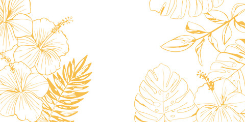 Gold Flower hand-drawn on a white background vector.  Luxury illustration for decoration, wall decor, wallpaper, cover, banner, package, card.