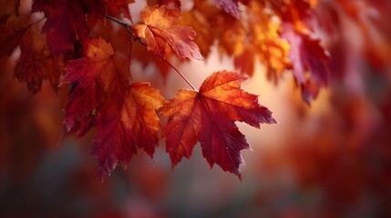 Vibrant autumn maple leaves in warm focused lighting