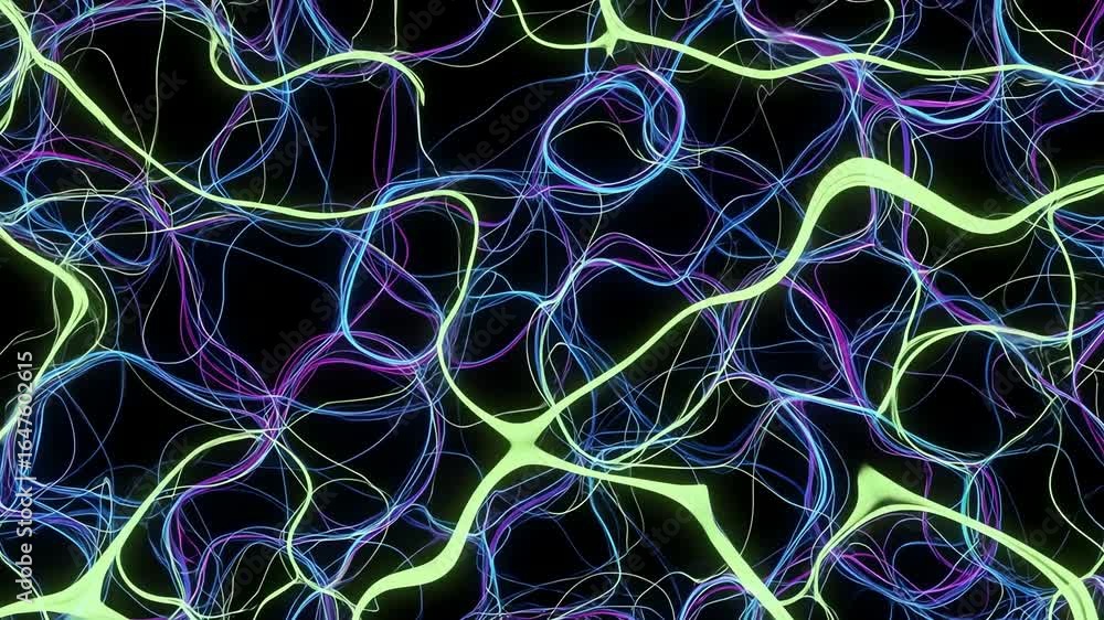 Poster abstract network of glowing neon lines on a black background