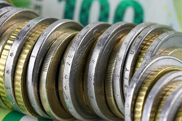 Coins of the European Union, one next to the other, Euro currency
