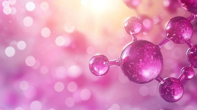 Pink molecular structure on a blurred, bokeh background