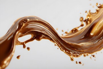 Vibrant brown paint fluid flowing on a white background, Brown liquid creates a visual effect