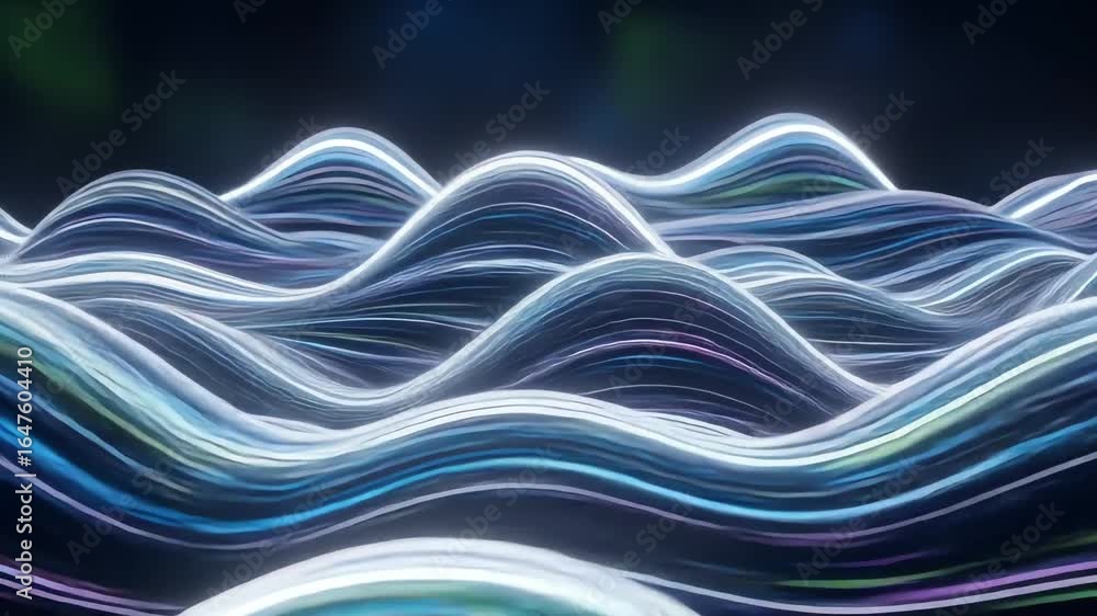 Poster abstract undulating lines of light on a dark background