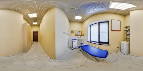 hdri 360 panorama view in beauty spa saloon room with massage table in equirectangular seamless...