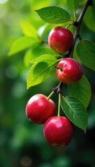 Freshly picked branches laden with ripe, juicy fruits and vibrant green leaves, ready for harvest A bountiful display of nature's bounty , spring, countryside