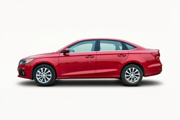 Fototapeta premium a red sedan car is isolated on a white background