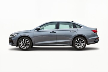 Obraz premium A grey sedan car is isolated on a white background