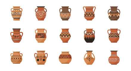Collection of Ornate Terracotta Vases with Intricate Tribal Designs